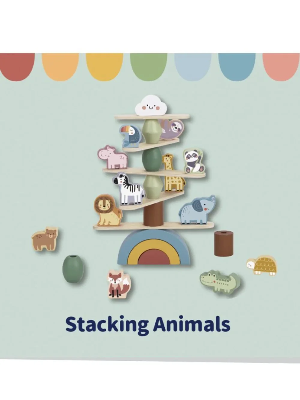 NEW Montessori Wooden Animal Stacking Balance Toy Educational Toddler Gift